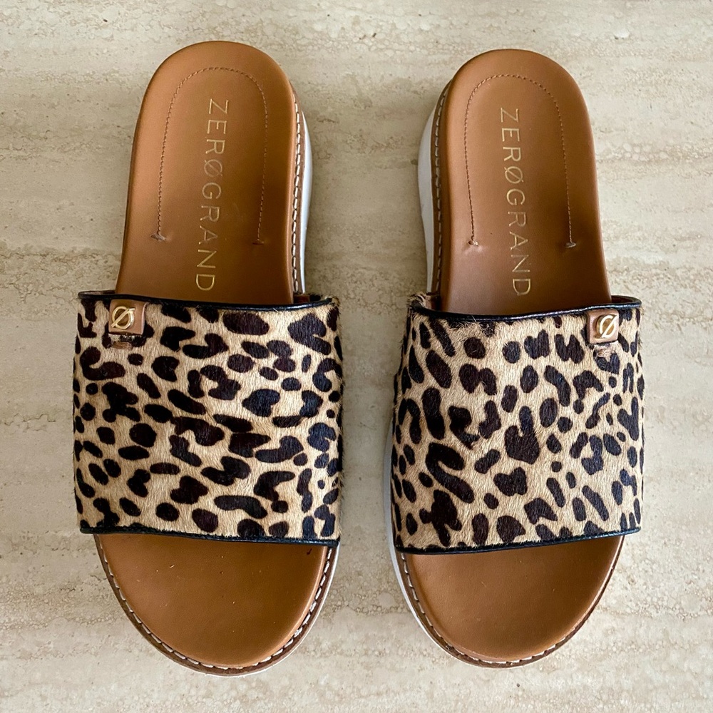 COLE HAAN ZERO GRAND Slip-On Sandal | Ocelot Leather Calf Hair | Size 6